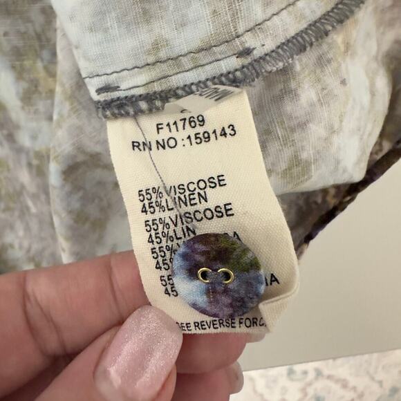 Frnch Sheila Print Floral Linen Blend Long Sleeve Tie Front Cropped Shirt (L) - Picture 14 of 15